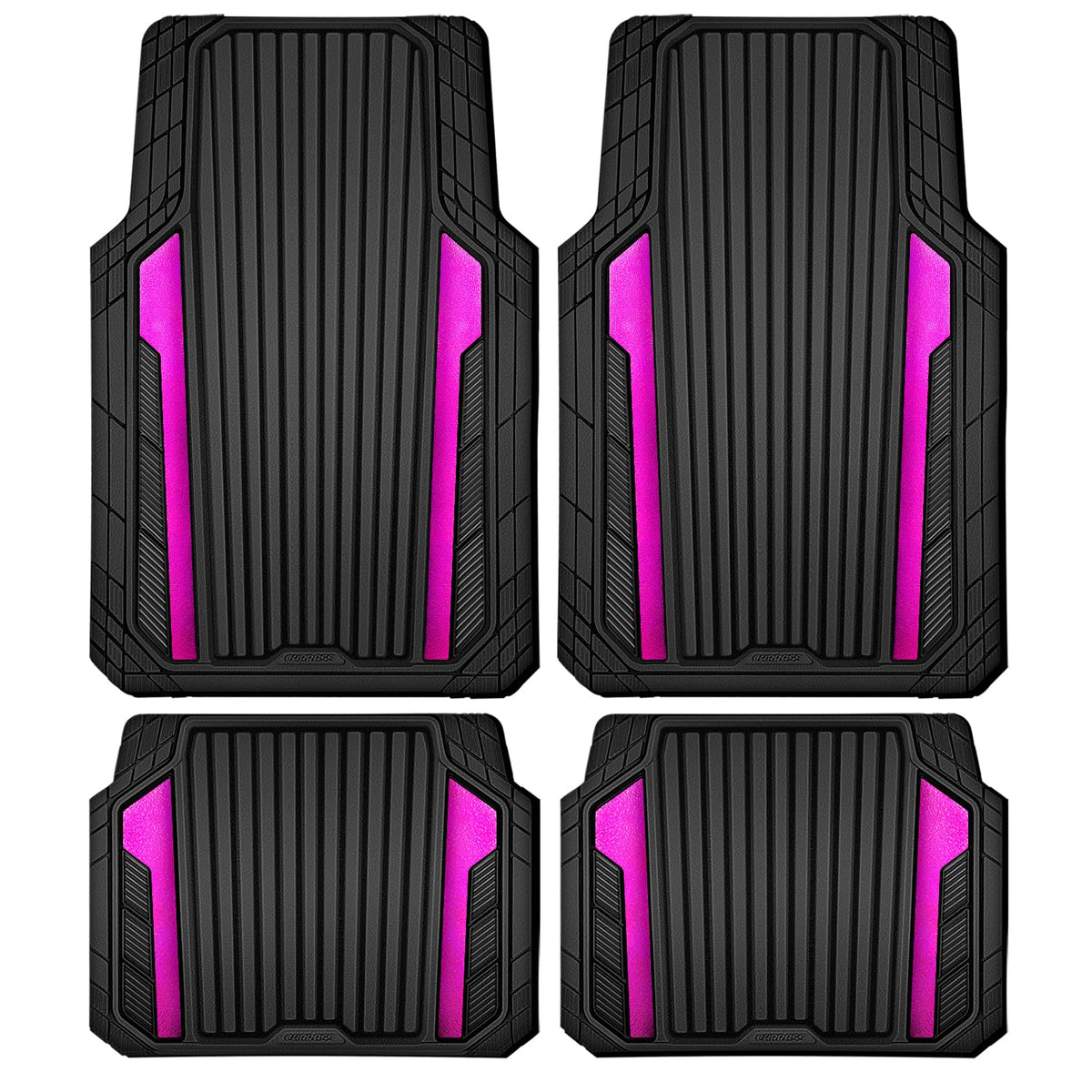 CAR PASS Heavy Duty Rubber Car Mats Metallic,Aluminum Film All Weather Floor Mats Waterproof Universal Trim to Fit Automotive SUV Sedan Van 4 Piece Anodized Deep Dish Two-Tone Sporty Black Blue Chrome