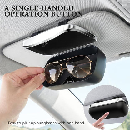 Sunglass Holder For Car Visor Clip With Push-Bounce Switch,Sunglass Case For Car With Plush Lining,Car Sunglass Holder Suitable For Truck And Sedan To Place Sunglass (Black)