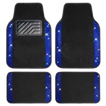 CAR PASS Bling Diamond Car Floor Mats, Sparkling Crystal Shining Glitter Rhinestone Carpet, Anti-Slip PVC Heel Pad Waterproof Universal for Automotive SUV,Sedan,Van,4pcs Girl Women Men Black Diamond