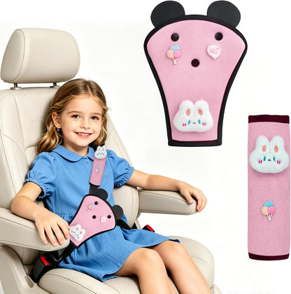 Cute Bunny Seat Belt Cover Pads for Kids – Soft Mesh Seatbelt Cushion, Shoulder & Belly Protector, 2-Piece Set