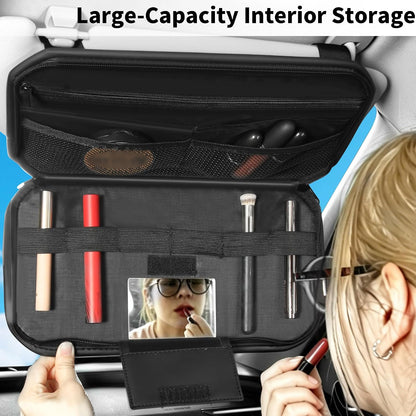 Car Sun Visor Organizer with Multi Pockets PU Leather Zipper Bag