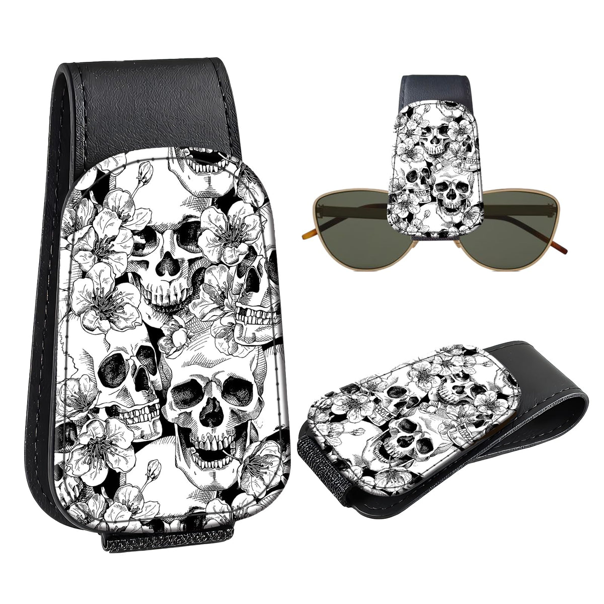 Leather Magnetic Sunglass Holder for Car Sun Visor, Cute Eyeglass Ticket Card Hanger Clip, Universal Auto Interior Accessories for SUV Pickup Truck, Dark Mushroom