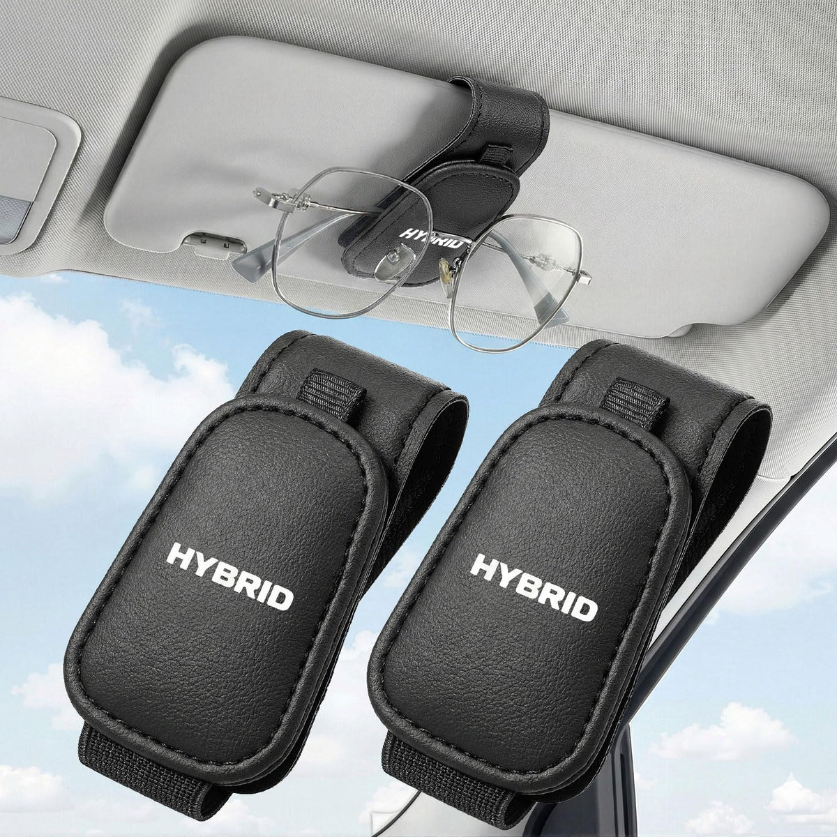 Sport Car Sunglasses Holder for Sun Visor, 1 Pack – PU Leather Eyeglasses Clip, Universal Glasses Holder for Car Interior, Sport Style Design, Black