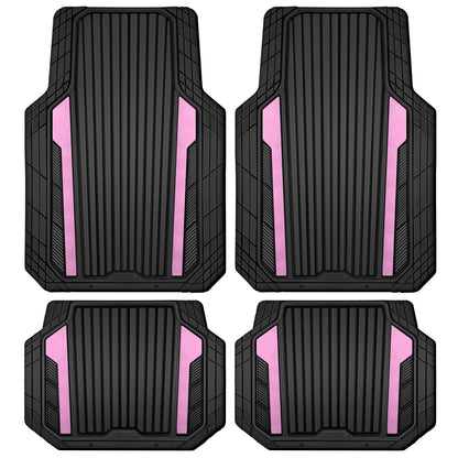 CAR PASS Heavy Duty Rubber Car Mats Metallic,Aluminum Film All Weather Floor Mats Waterproof Universal Trim to Fit Automotive SUV Sedan Van 4 Piece Anodized Deep Dish Two-Tone Sporty Black Blue Chrome