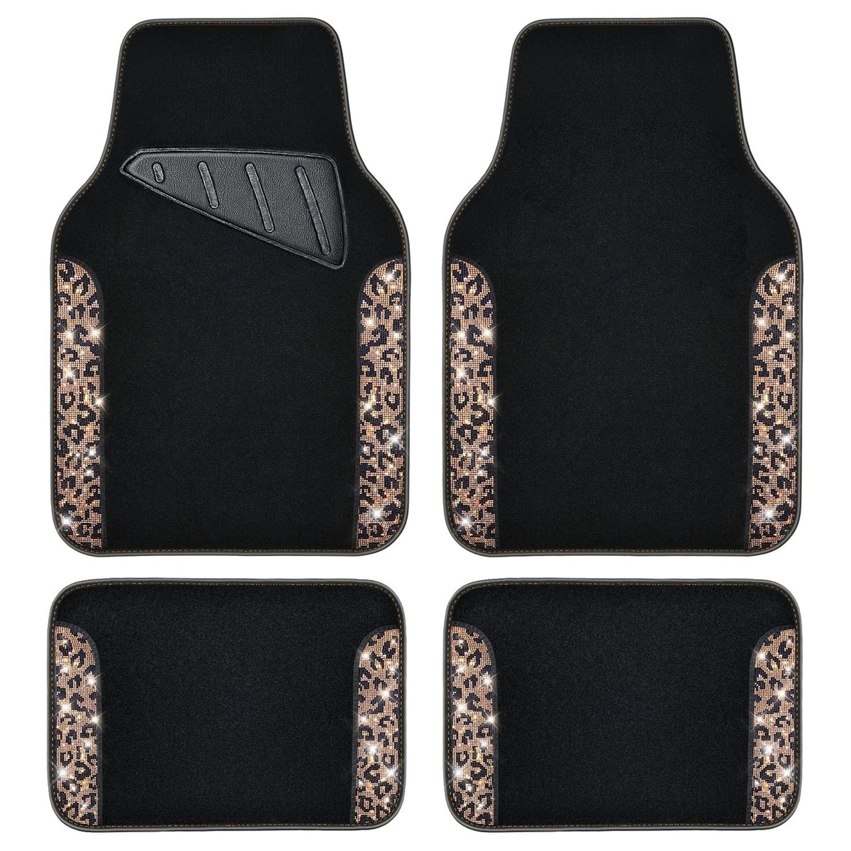 CAR PASS Bling Diamond Car Floor Mats, Sparkling Crystal Shining Glitter Rhinestone Carpet, Anti-Slip PVC Heel Pad Waterproof Universal for Automotive SUV,Sedan,Van,4pcs Girl Women Men Black Diamond