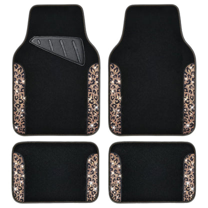 CAR PASS Bling Diamond Car Floor Mats, Sparkling Crystal Shining Glitter Rhinestone Carpet, Anti-Slip PVC Heel Pad Waterproof Universal for Automotive SUV,Sedan,Van,4pcs Girl Women Men Black Diamond