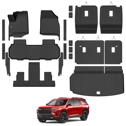 Floor Mats & Trunk Mat & Backrest Mat for 2024-2027 Chevy Traverse 7 Seats