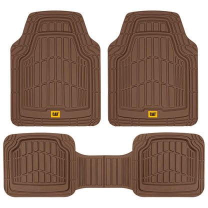 Cat® ToughRide™ Heavy-Duty 3 Piece Rubber All Season Floor Mats for Car Truck Van SUV, Black - Premium Trim to Fit Cars Floor Mat, All Weather Deep Dish Automotive Floor Mats, Total Dirt Protection