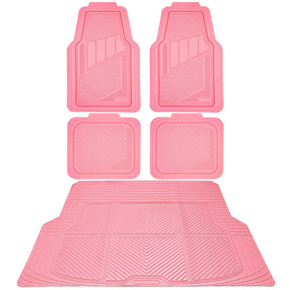 CAR PASS Heavy Duty Rubber Floor Mats 4-Piece,Pink Car Mats Full Sets Anti-Slip,Waterproof Universal Trim-to-Fit for Car SUV Truck, Durable All Weather Automotive Car Mats for Women,Girly(All Pink)