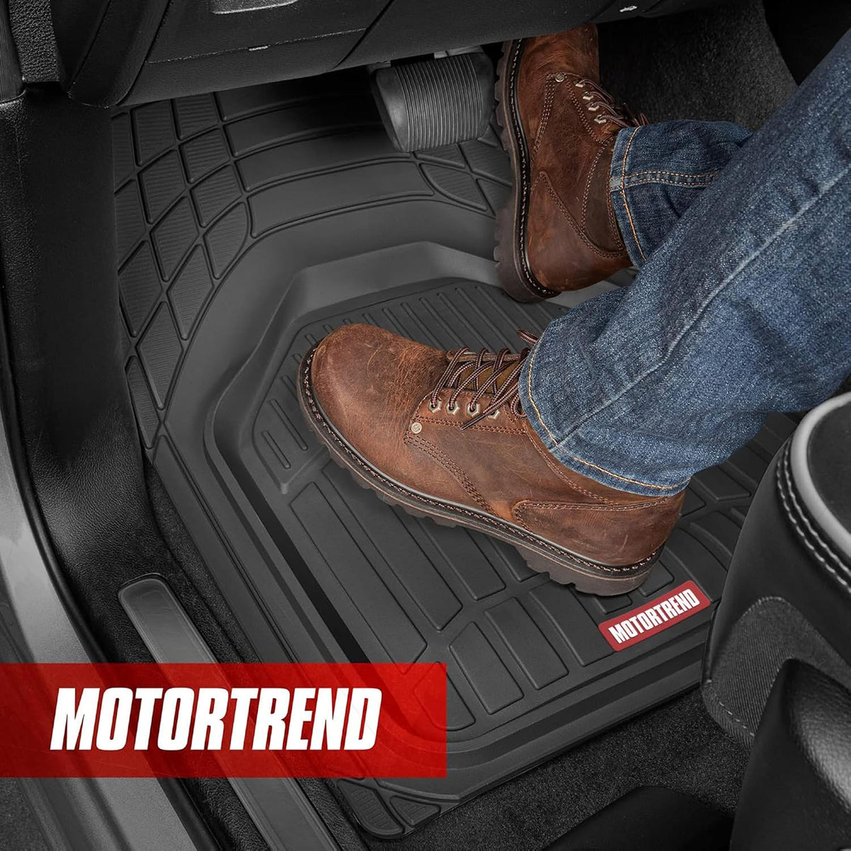 Motor Trend 943-BK FlexTough Defender Car Floor Mats -Next Generation Deep Dish Heavy Duty Contour Liners for Car SUV Truck & Van-All Weather Protection, Trim to Fit Most Vehicles Black