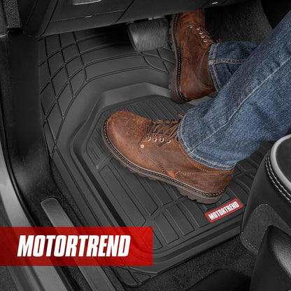 Motor Trend 943-BK FlexTough Defender Car Floor Mats -Next Generation Deep Dish Heavy Duty Contour Liners for Car SUV Truck & Van-All Weather Protection, Trim to Fit Most Vehicles Black