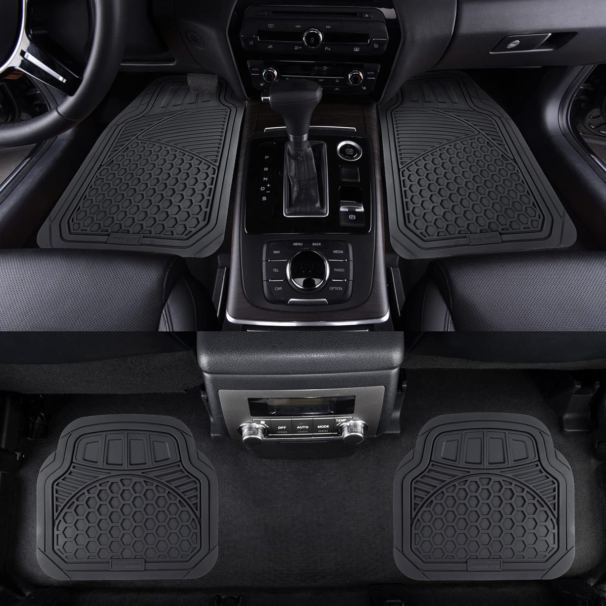 Amazon Basics Heavy Duty Thick PVC Car Floor Mats, Anti-Slip, Easy to Clean, Universal Trim-to-Fit All-Weather for Automotive SUV Sedans Trucks, 4-Piece, Solid Black