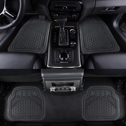 Amazon Basics Heavy Duty Thick PVC Car Floor Mats, Anti-Slip, Easy to Clean, Universal Trim-to-Fit All-Weather for Automotive SUV Sedans Trucks, 4-Piece, Solid Black