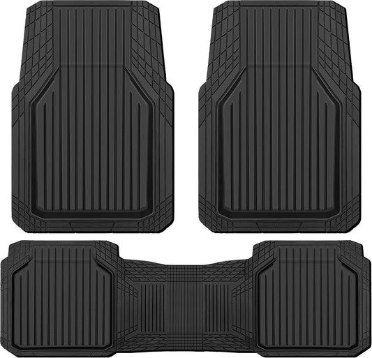CAR PASS Heavy Duty Rubber Floor Mats for Car, Waterproof All Weather Car Floor Mats, Universal Trim-to-Fit for SUV Truck Sedans Vans, Automotive Floor Mats 3 piece car mats Full Set, Solid Black
