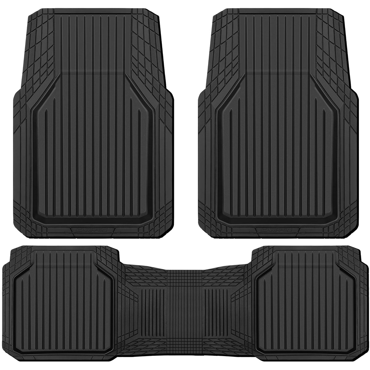 CAR PASS Heavy Duty Rubber Floor Mats for Car, Waterproof All Weather Car Floor Mats, Universal Trim-to-Fit for SUV Truck Sedans Vans, Automotive Floor Mats 3 piece car mats Full Set, Solid Black