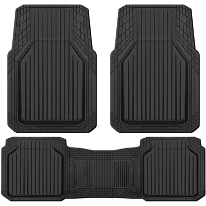 CAR PASS Heavy Duty Rubber Floor Mats for Car, Waterproof All Weather Car Floor Mats, Universal Trim-to-Fit for SUV Truck Sedans Vans, Automotive Floor Mats 3 piece car mats Full Set, Solid Black