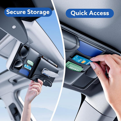 Leather Car Visor Organizer with Tissue Holder, Card Holder and Sunglasses Clip