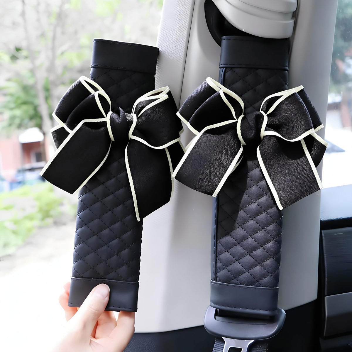 Cute Bow Leather Car Seat Belt Cover Pads,2 Pcs & 4 Pcs Seat Belt Cover for Shoulder, Seatbelt Cushion, Car Seat Strap Pads, Seatbelt Covers for Women (Pink,2)