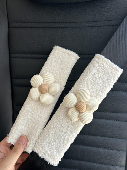 BNTR Car Seat Belt Cover 2 PCS Stocking Stuffers Cute Creative Flower Safety Seatbelt Shoulder Pad Auto Accessory Neck Cushion Protector Seatbelt Shoulder Protector Nice Gift (2-Pack Brown Flower)