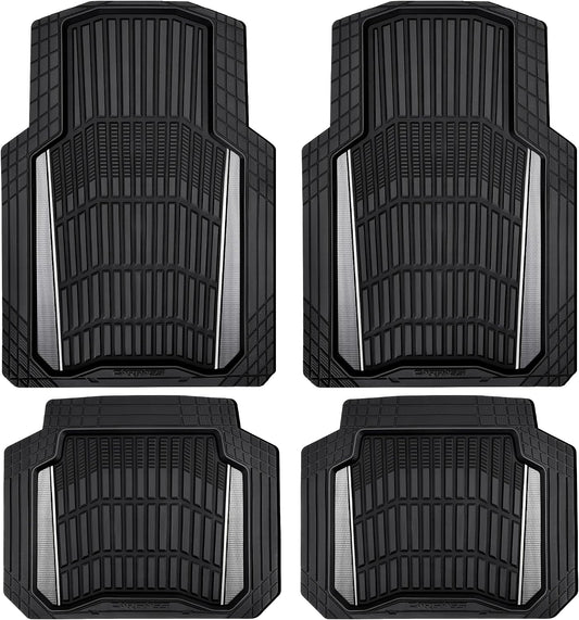 CAR PASS Heavy Duty Rubber Car Floor Mats, Deep Waterproof Car Floor Mats All Weather, Aluminum Film Floor Mats for Cars Non-Slip Universal Trim to Fit for SUVs Trucks Sedans Vans, Black Grey Metallic
