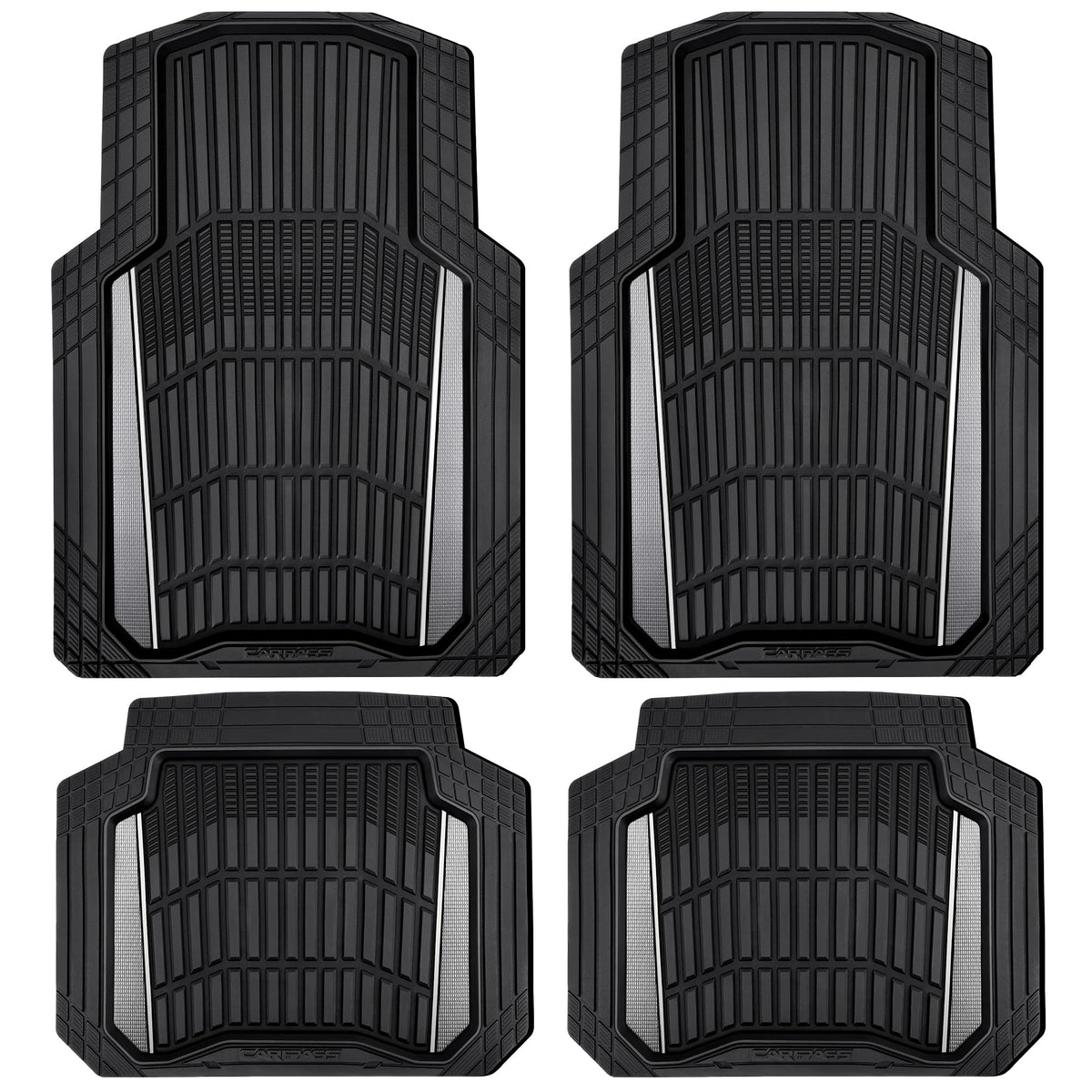 CAR PASS Heavy Duty Rubber Car Floor Mats, Deep Waterproof Car Floor Mats All Weather, Aluminum Film Floor Mats for Cars Non-Slip Universal Trim to Fit for SUVs Trucks Sedans Vans, Black Grey Metallic
