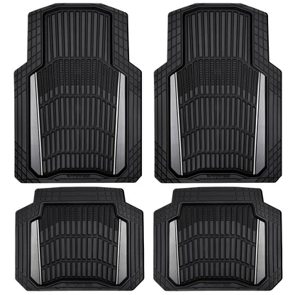 CAR PASS Heavy Duty Rubber Car Floor Mats, Deep Waterproof Car Floor Mats All Weather, Aluminum Film Floor Mats for Cars Non-Slip Universal Trim to Fit for SUVs Trucks Sedans Vans, Black Grey Metallic