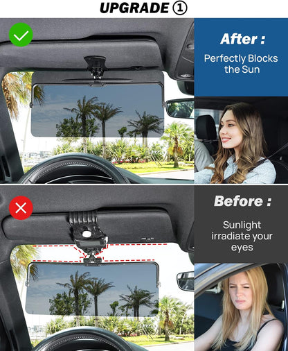 JOYTUTUS Sun Visor Extender for Compact SUVs and Sedans, Universal Anti-Glare Polarized Sun Visor Easy to Install, UV400 Visor Extension Protect from Glare/UV Ray/Stray Light, Safe Driving for Car