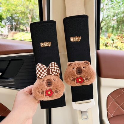 BoAn 2PCS Black Capybara Seat Belt Cover, Cute Soft Shoulder Pad for Adults