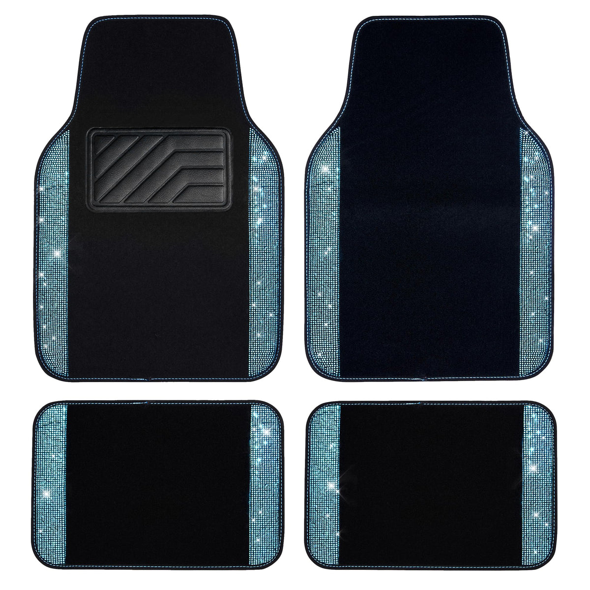 CAR PASS Bling Diamond Car Floor Mats, Sparkling Crystal Shining Glitter Rhinestone Carpet, Anti-Slip PVC Heel Pad Waterproof Universal for Automotive SUV,Sedan,Van,4pcs Girl Women Men Black Diamond