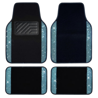 CAR PASS Bling Diamond Car Floor Mats, Sparkling Crystal Shining Glitter Rhinestone Carpet, Anti-Slip PVC Heel Pad Waterproof Universal for Automotive SUV,Sedan,Van,4pcs Girl Women Men Black Diamond