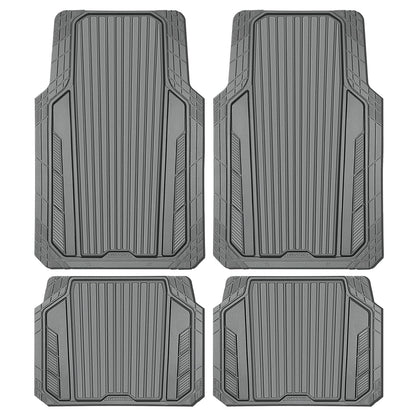 CAR PASS Heavy Duty Rubber Car Mats Metallic,Aluminum Film All Weather Floor Mats Waterproof Universal Trim to Fit Automotive SUV Sedan Van 4 Piece Anodized Deep Dish Two-Tone Sporty Black Blue Chrome