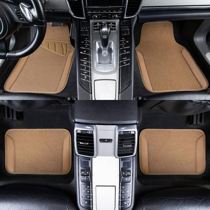 CAR PASS Beige Leather & Waterproof Car Carpet Floor Mats, Universal Car Mats Fit for SUV,Vans,sedans, Trucks,Set of 4pcs Car Carpet with Anti-Slip nibbs Driver Heel Pad (All Beige)