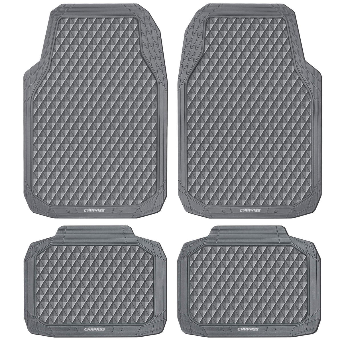 CAR PASS Black Rubber Car Mats, All-Weather Floor Mats Full Set Durable Anti-Slip 3D Rhombus Waterproof Automotive Pad Trim to Fit Liner Universal Fit for Sedan SUV Truck Van, 4 Pcs All Black Rubber