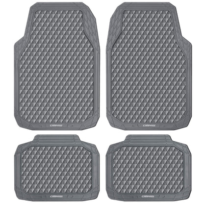 CAR PASS Black Rubber Car Mats, All-Weather Floor Mats Full Set Durable Anti-Slip 3D Rhombus Waterproof Automotive Pad Trim to Fit Liner Universal Fit for Sedan SUV Truck Van, 4 Pcs All Black Rubber