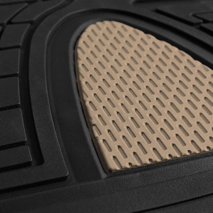 FH Group Premium Liners Tall Channel Trimmable All Weather Rubber Full Set Car Floor Mats (Beige) w. Trimmable All-Season Cargo Liner (Black) - Universal Fit for Cars Trucks and SUVs