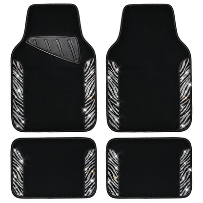 CAR PASS Bling Diamond Car Floor Mats, Sparkling Crystal Shining Glitter Rhinestone Carpet, Anti-Slip PVC Heel Pad Waterproof Universal for Automotive SUV,Sedan,Van,4pcs Girl Women Men Black Diamond