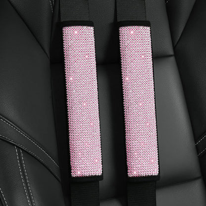 HighnessHwoo Bling Car Seatbelt Covers for Women Girls, Rhinestone Crystal Velvet Seat Belt Cushion Pad Cover Protector, Diamond Shine Safety Shoulder Pad, Car Interior Accessories, 2pcs, Pink, 25cm