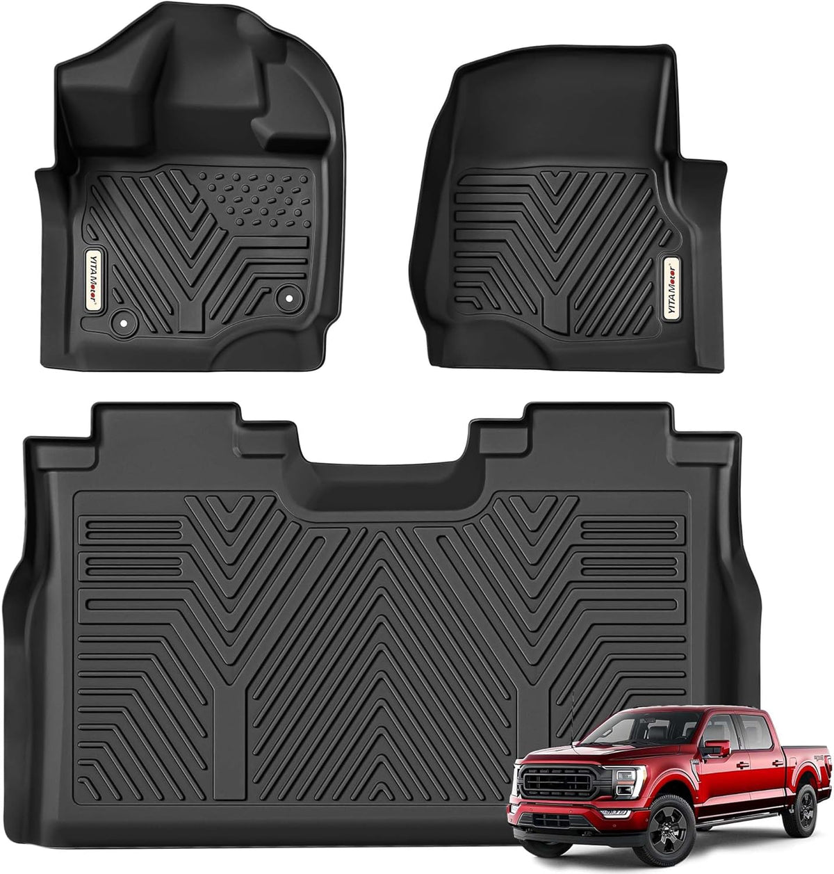 YITAMOTOR Floor Mats Fit for Ford F-150 2015-2026 & F150 Lightning 2022-2026 SuperCrew (Rear w/o U-Seat Flat Storage),TPE All Weather Truck mats, 1st & 2nd Row