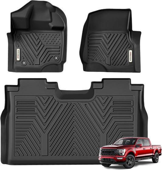 YITAMOTOR Floor Mats Fit for Ford F-150 2015-2026 & F150 Lightning 2022-2026 SuperCrew (Rear w/o U-Seat Flat Storage),TPE All Weather Truck mats, 1st & 2nd Row