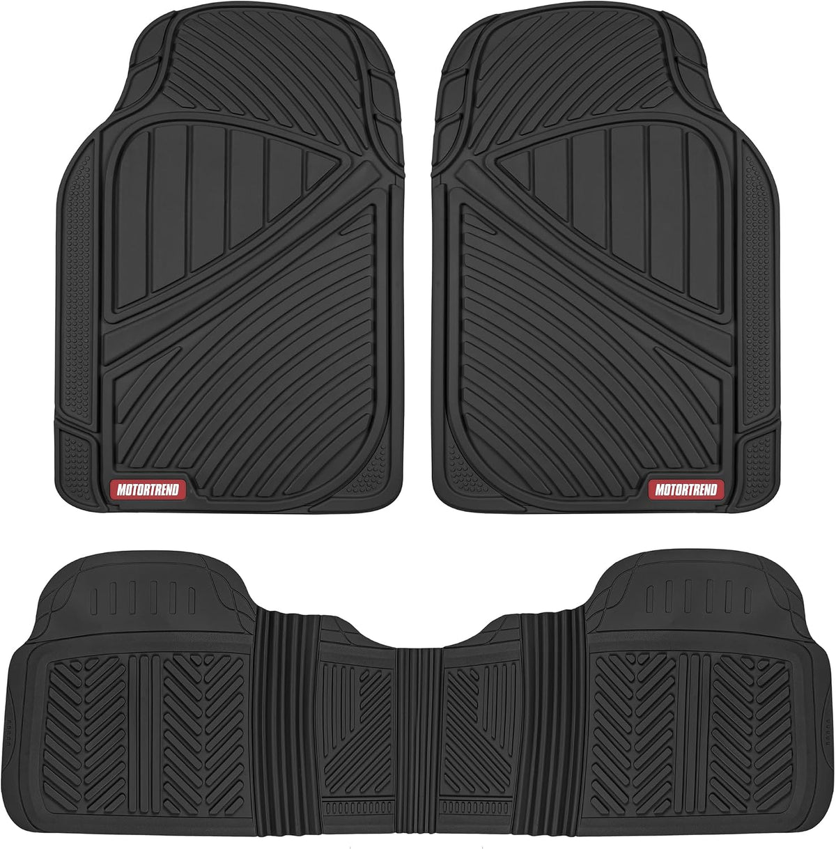 Motor Trend FlexTough Performance All Weather Rubber Car Floor Mats - 3 Piece Floor Mats Automotive Liners for Cars Truck SUV, Heavy-Duty Waterproof (Black)