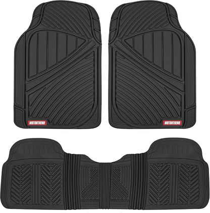 Motor Trend FlexTough Performance All Weather Rubber Car Floor Mats - 3 Piece Floor Mats Automotive Liners for Cars Truck SUV, Heavy-Duty Waterproof (Black)