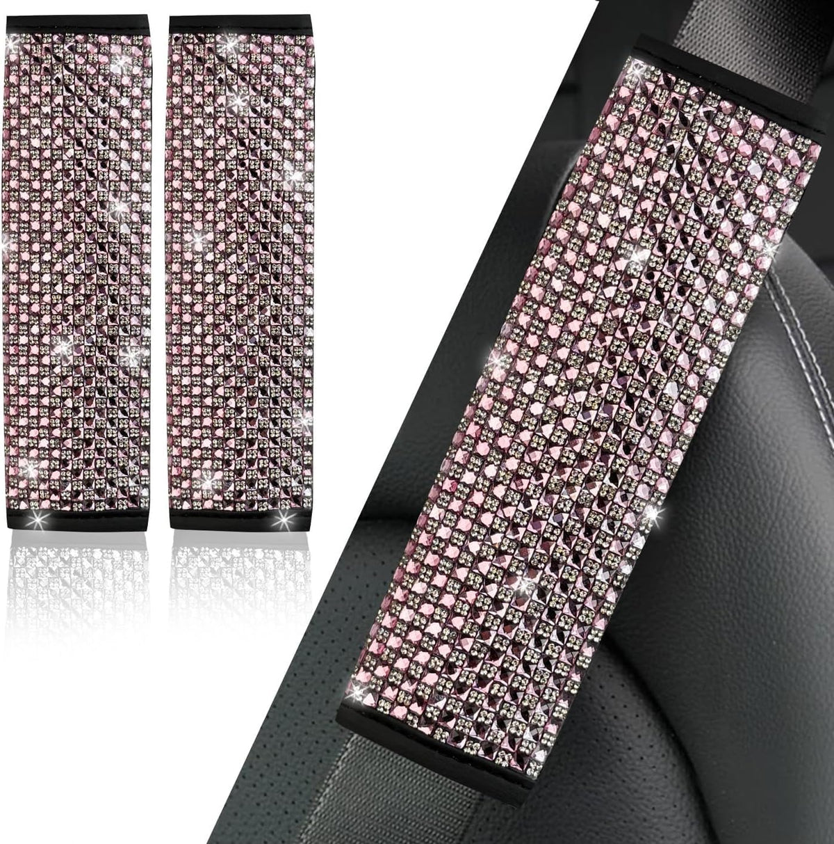 NBTEPEM 2 Pack Bling Car Seat Belt Covers, Diamond Seatbelt Shoulder Protection, Rhinestones Seat Belt Strap Cover Shoulder Pad, Universal Bling Car Interior Accessories Fit for Car/Truck/SUV(Pink)