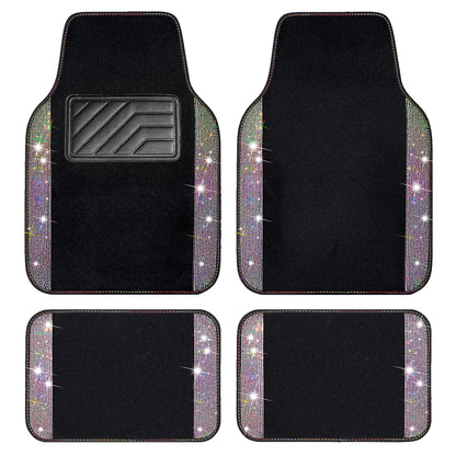 CAR PASS Bling Diamond Car Floor Mats, Sparkling Crystal Shining Glitter Rhinestone Carpet, Anti-Slip PVC Heel Pad Waterproof Universal for Automotive SUV,Sedan,Van,4pcs Girl Women Men Black Diamond