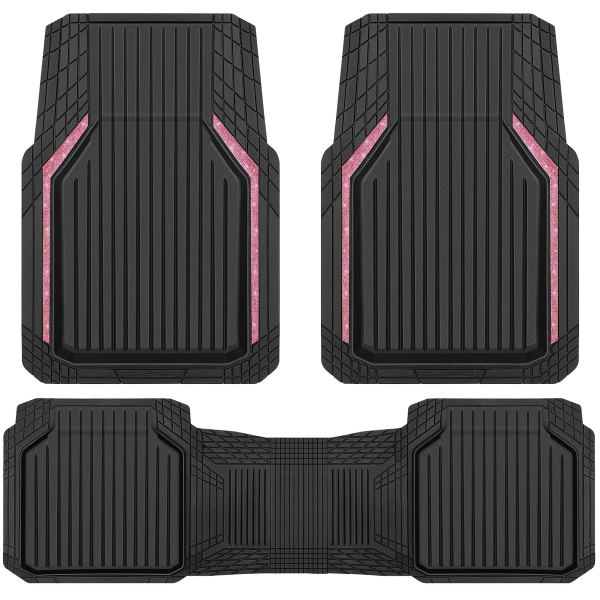 CAR PASS Heavy Duty Rubber Floor Mats for Car, Waterproof All Weather Car Floor Mats, Universal Trim-to-Fit for SUV Truck Sedans Vans, Automotive Floor Mats 3 piece car mats Full Set, Solid Black