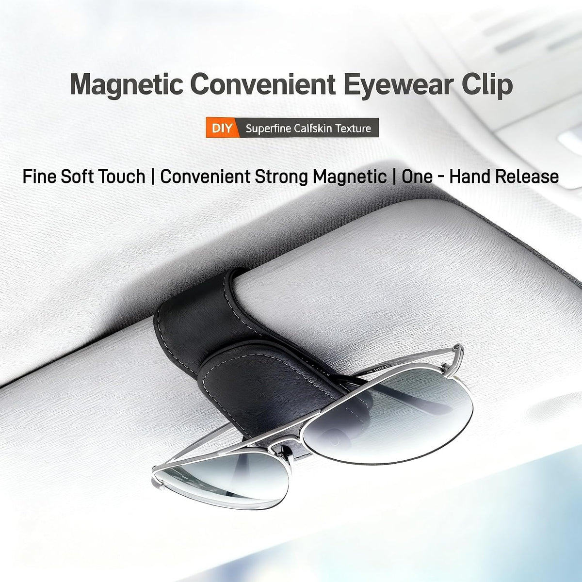 LINFEI Black Magnetic Car Visor Glasses Case + Glasses Clip, 1 Set