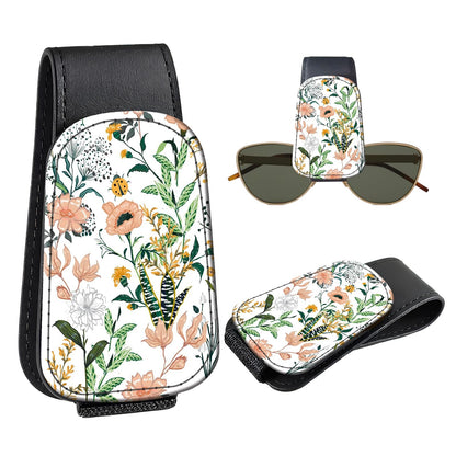 Leather Magnetic Sunglass Holder for Car Sun Visor, Cute Eyeglass Ticket Card Hanger Clip, Universal Auto Interior Accessories for SUV Pickup Truck, Dark Mushroom