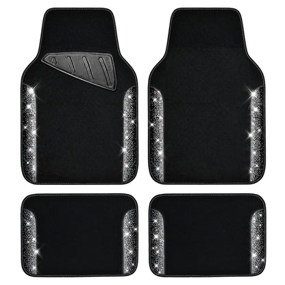 CAR PASS Bling Diamond Car Floor Mats, Sparkling Crystal Shining Glitter Rhinestone Carpet, Anti-Slip PVC Heel Pad Waterproof Universal for Automotive SUV,Sedan,Van,4pcs Girl Women Men Black Diamond