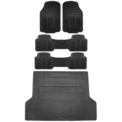 FH Group Automotive Floor Mats - Heavy-Duty Rubber, Universal Fit Full Set, ClimaProof, Trimmable For Most Cars, Sedan, SUV, Truck, Black