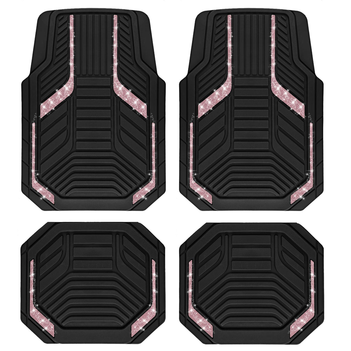 PIC AUTO Heavy Duty Rubber Floor Mats, Purple Aluminum Film Car Mats Set, Front and Rear Car Mats with Anti-Slip Backing, All Weather Protection, Trim-to-Fit for Automotive SUV, Sedan, Van