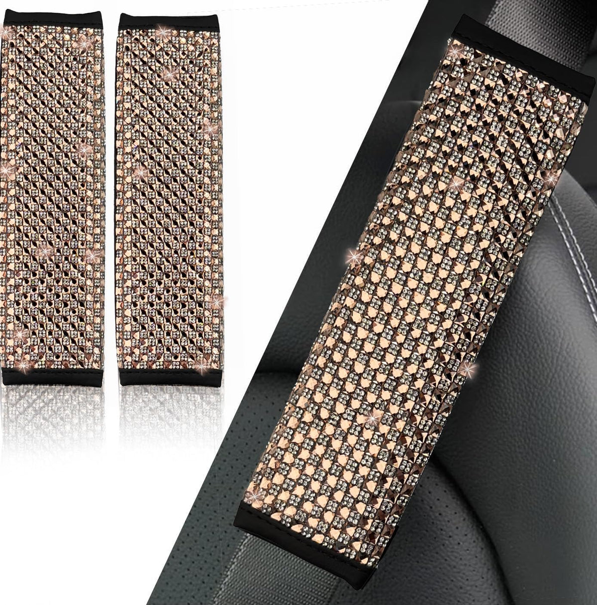 NBTEPEM 2 Pack Bling Car Seat Belt Covers, Diamond Seatbelt Shoulder Protection, Rhinestones Seat Belt Strap Cover Shoulder Pad, Universal Bling Car Interior Accessories Fit for Car/Truck/SUV(Pink)